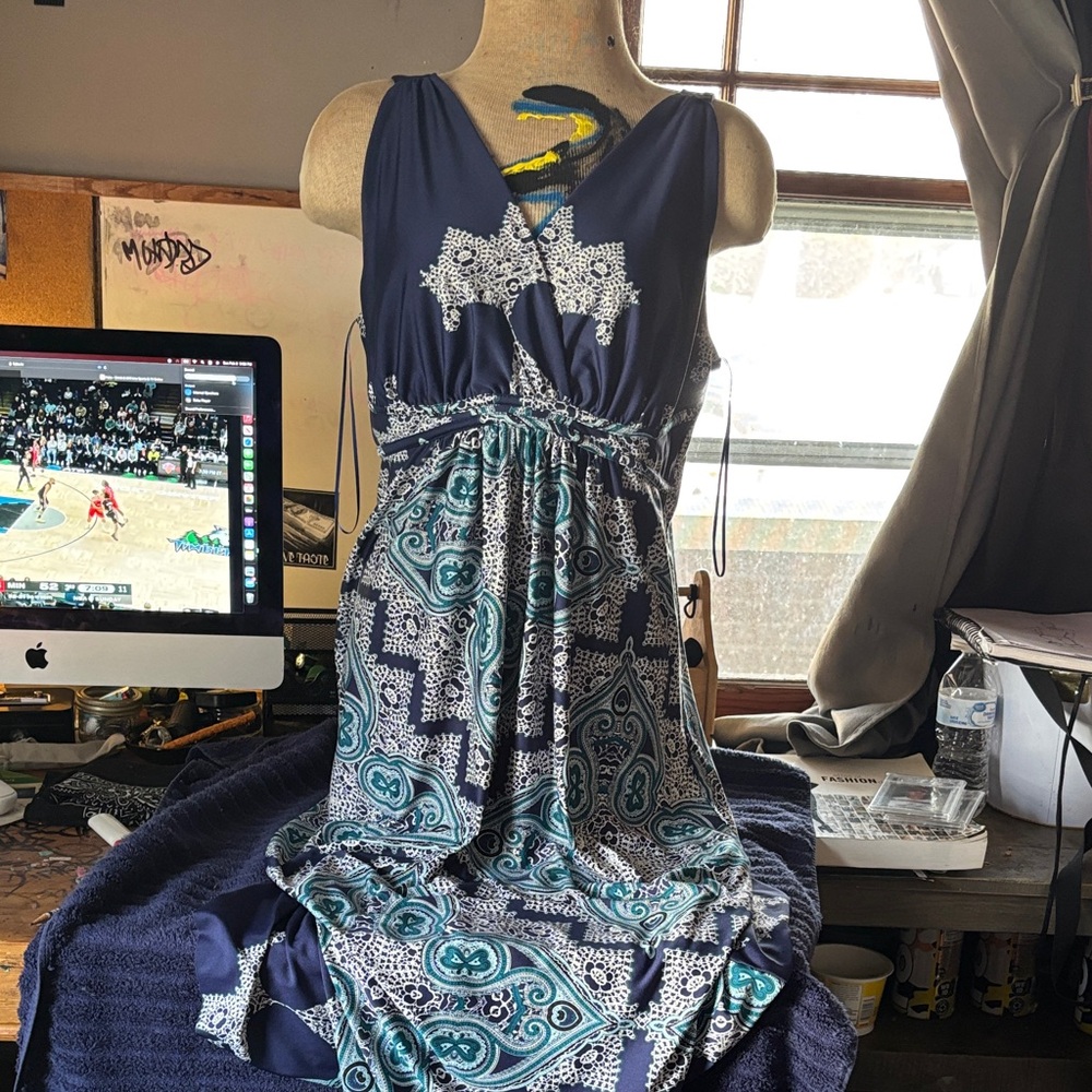 Elegant Asymmetrical Dress in Navy and Teal